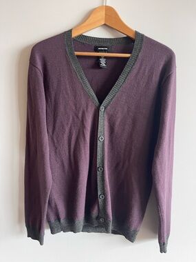 Ryan Seacrest Distinction Men's Plum Cardigan with Gray Trim